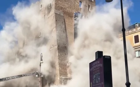 Partial collapse of Rome’s medieval Torre dei Conti leaves Romanian worker critically injured