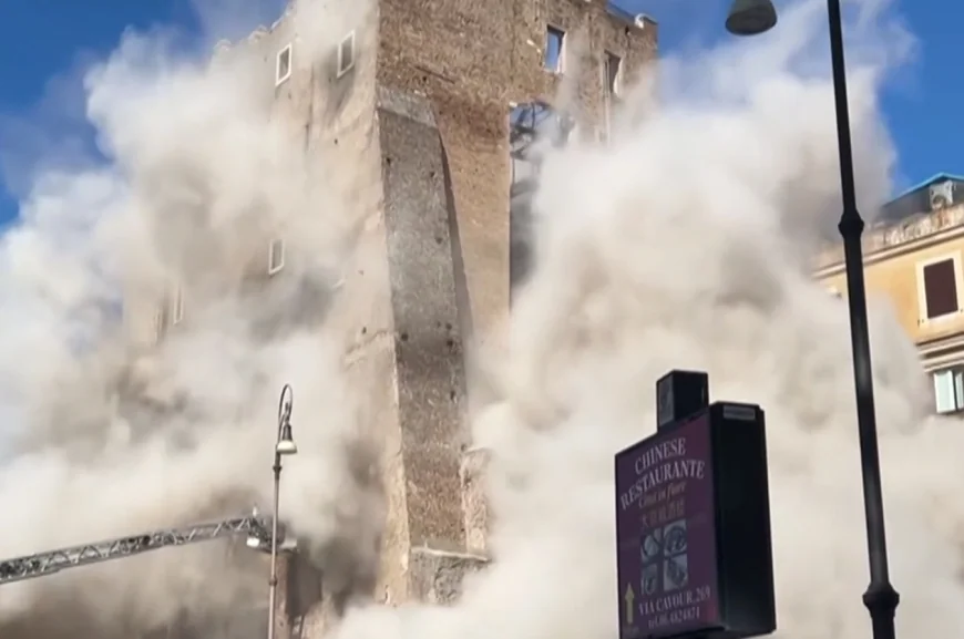 Partial collapse of Rome’s medieval Torre dei Conti leaves Romanian worker critically injured