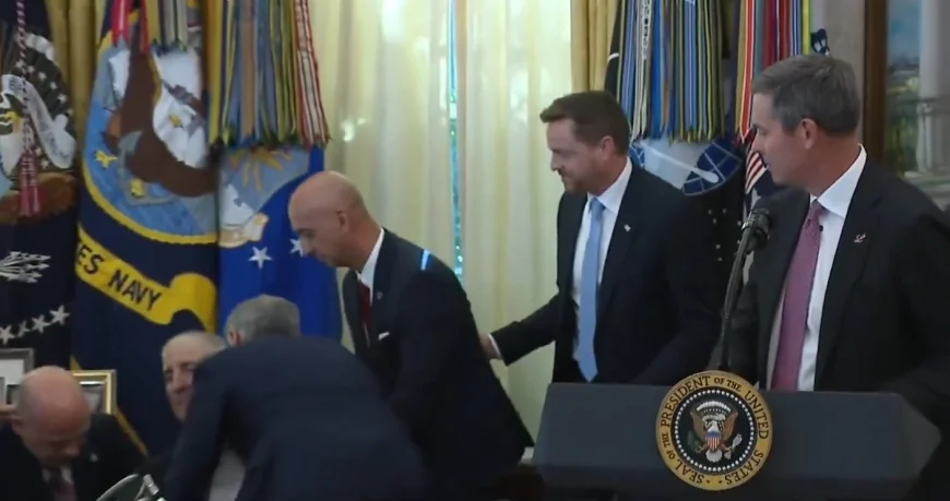 White House press event interrupted after man collapses behind President Trump during live broadcast