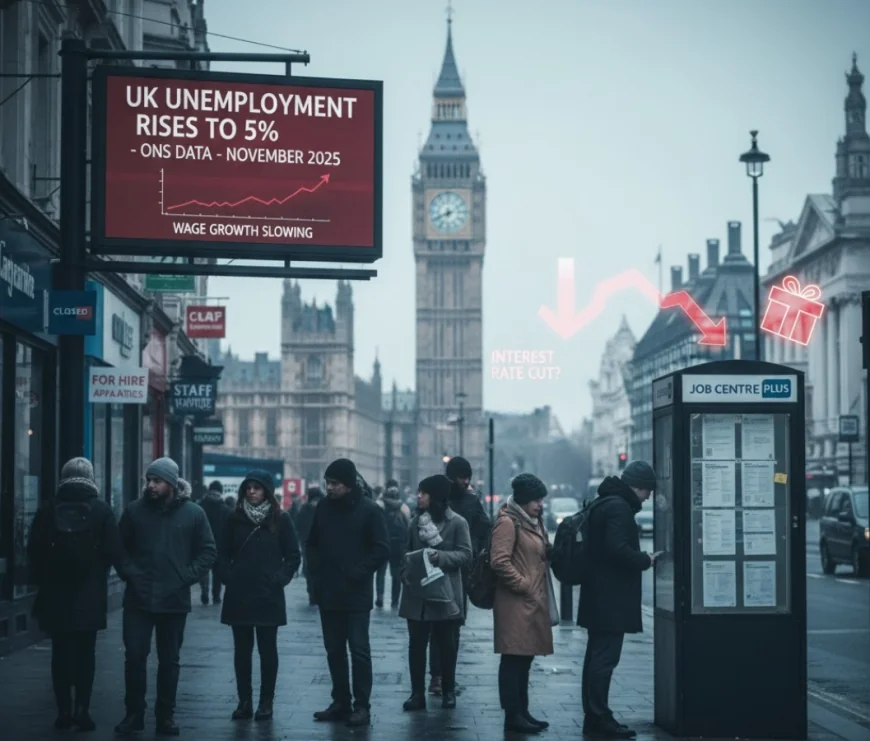 UK unemployment rises to 5% amid slowing wage growth
